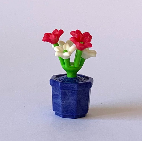 Maceta Azul Flores Rojas Blancas Playmobil